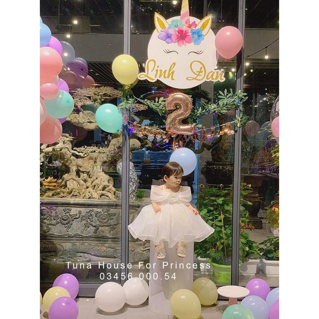 Váy đầm xoè công chúa thiết kế cho bé gái tay ngang trễ vai bồng bềnh - Tuna House For Princess