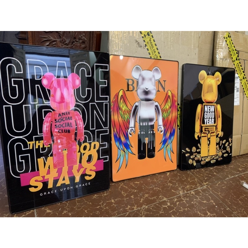 T54 Bộ 3 Tranh chú Gấu Kaws Toy Bearbrick Hoạt Hình Treo Tường Phòng Khách/ Ngủ Decor Game/ Shop Quần Áo/ Bàn Học Robot