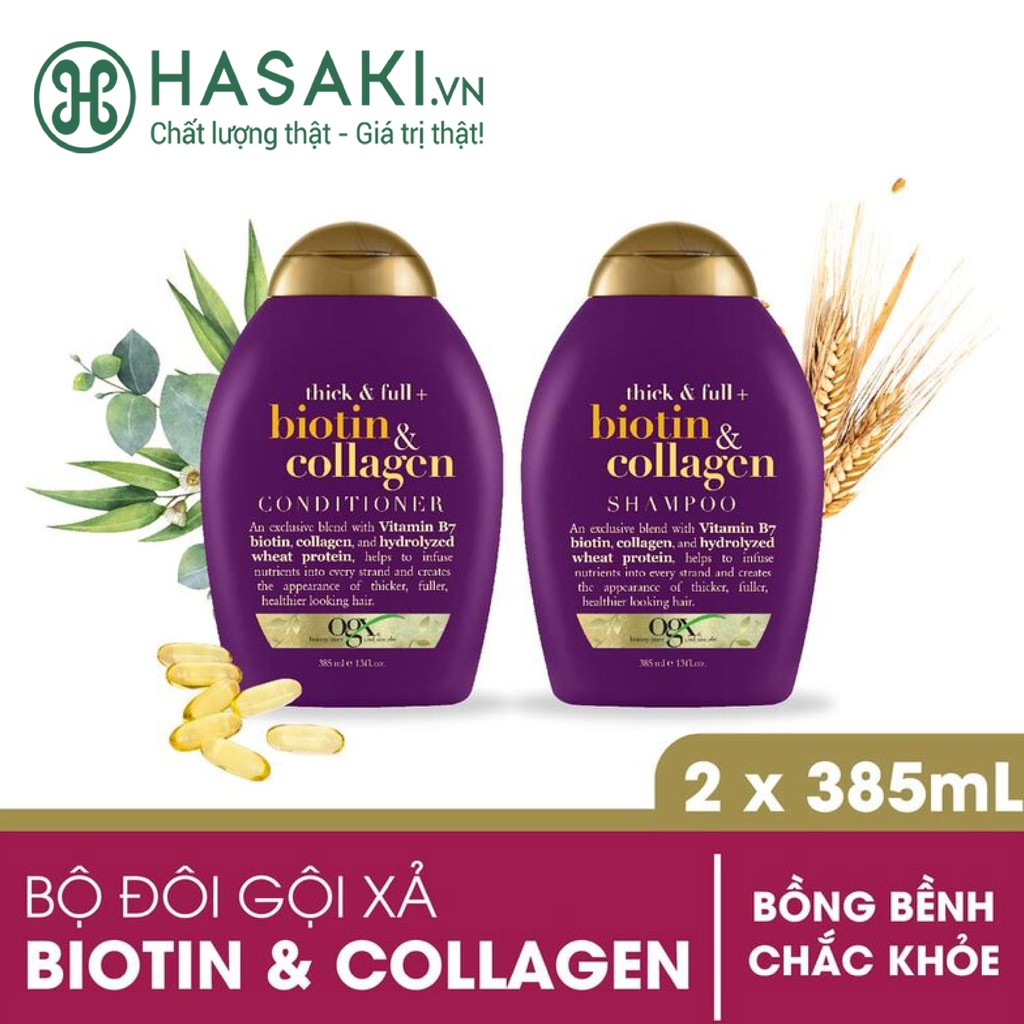 Bộ Gội Xả OGX Biotin &amp; Collagen Làm Dày Tóc Biotin &amp; Collagen Shampoo And Conditioner 2x385ml