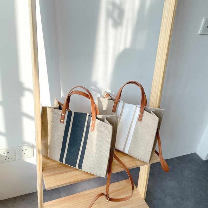Túi canvas IELGY họa tiết sọc phong cách Hàn Quốc sức chứa lớn cho phụ nữ đi dạo phố đi làm