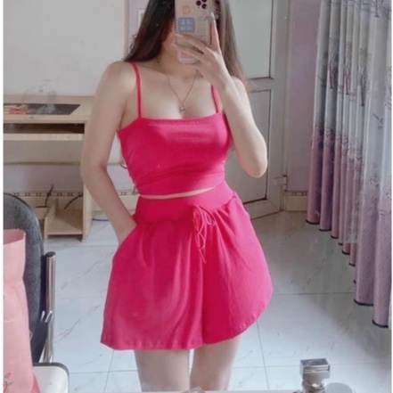 Set Bộ Áo Hai Dây Quần Lưng Thun Ống Rộng