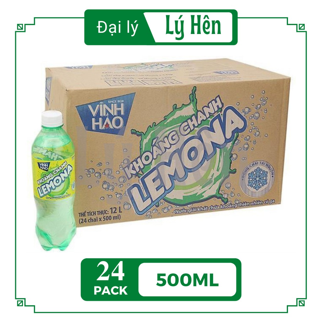 Thùng 24 Chai Nước Khoáng Đóng Chai Vĩnh Hảo Chanh Có Gas Chai Nhựa 500ml Date Luôn Mới