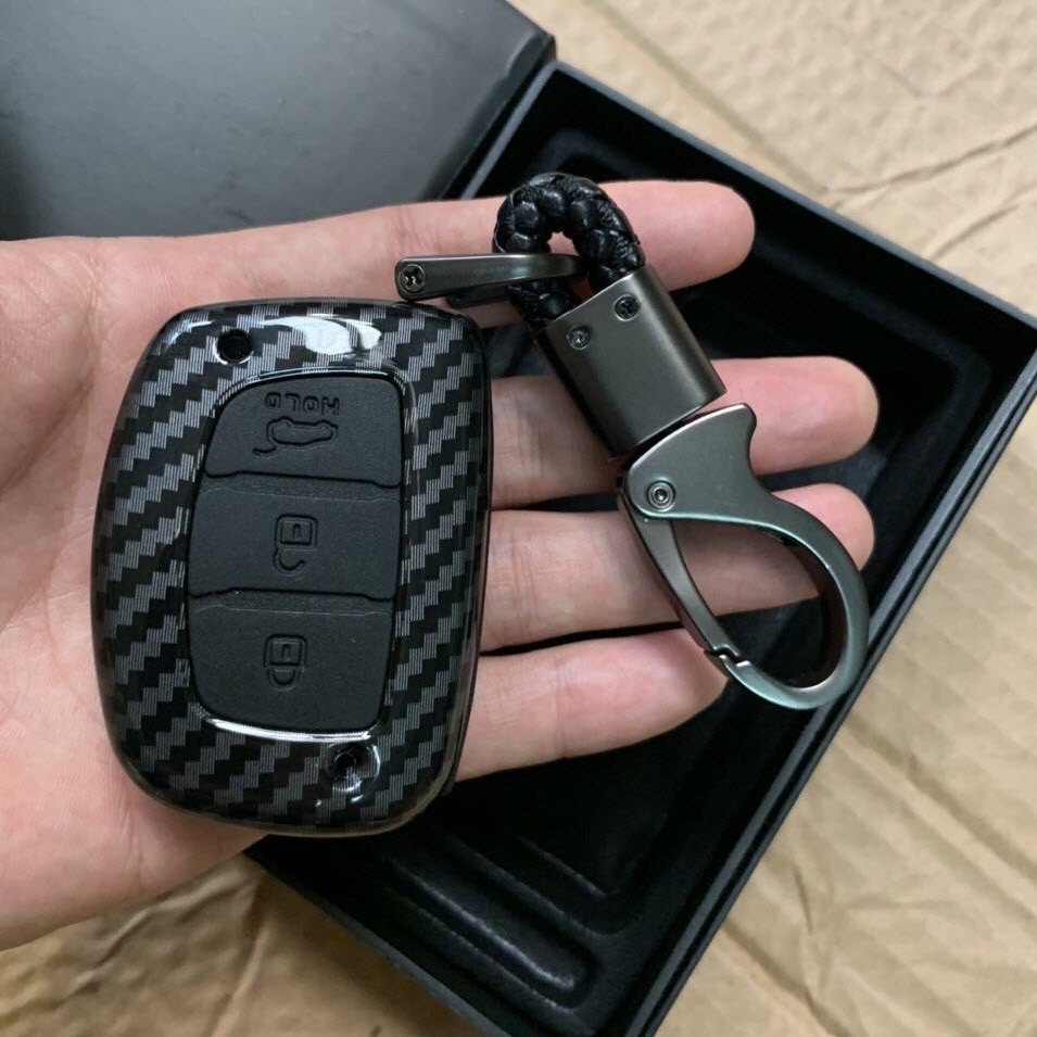 Bao da chìa khóa, da thật hay carbon, ốp da chìa khóa xe ô tô Huyndai I10, Accent, Elantra, Santafe, Tucson