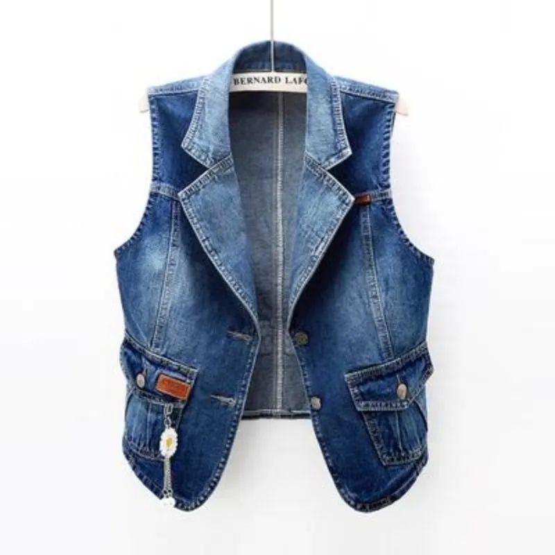 Áo Khoác Denim Sát Nách Dáng Ngắn Phong Cách Hàn Quốc Dễ Phối Đồ Thời Trang Cho Nữ