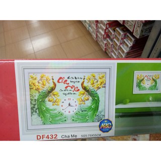tranh đính đá thư pháp đồng hồ cha mẹ kt 75x55cm