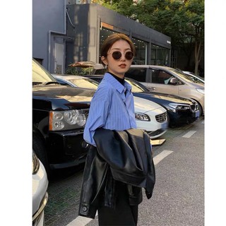 Sơ mi xanh kẻ basic có túi