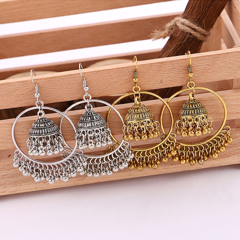 Khuyên Tai Tua Rua Gắn Chuông Phong Cách Ấn Độ Dân Tộc Jhumka
