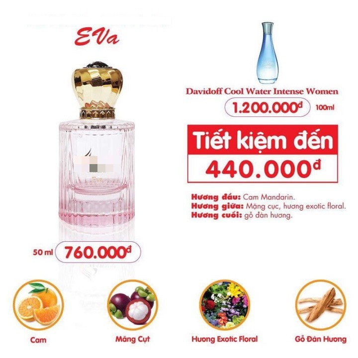 Nước hoa nữ E VA - NHẸ NHÀNG, TƯƠI MÁT, ẤM ÁP (50ML)