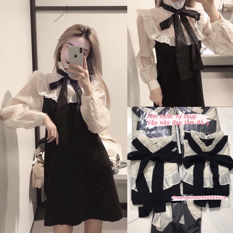 Váy dáng suông phối voan tơ Đầm dáng suông tiểu thư phong cách ulzzang