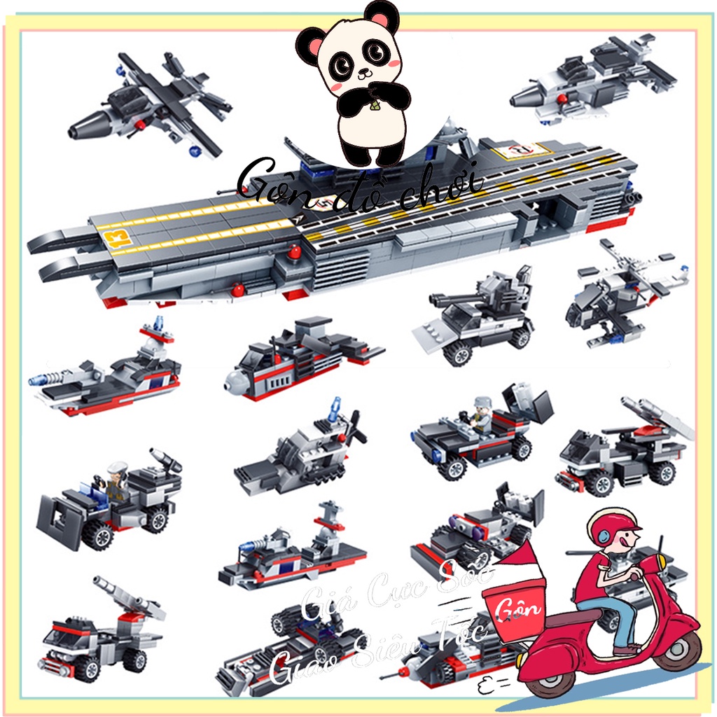 Lego Xếp Hình Đồ Chơi Cho Bé Trí Tuệ Siêu Tàu Sân Bay Chiến Đấu Siêu Cấp 763 Chi Tiết 8 Trong 1 Gôn đồ chơi