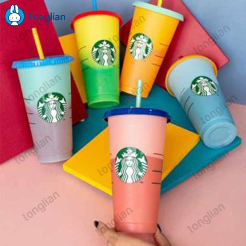 Ly Nhựa Uống Nước Starbucks Thay Đổi Màu Sắc Có Nắp Đậy Và Tái Sử Dụng Được 24 Oz