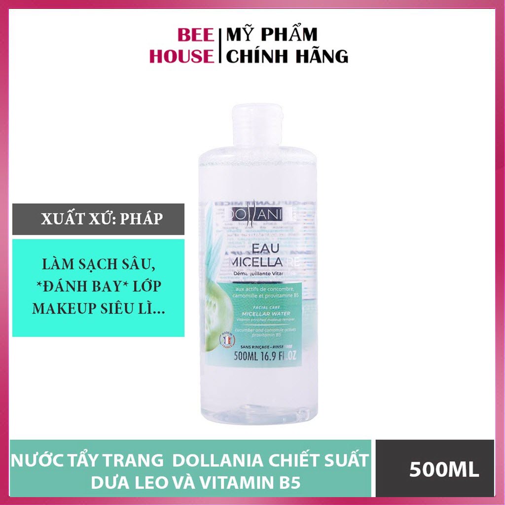 Nước tẩy trang Dollania Micellaire Pro Vitamin B5 & Tinh chất dưa leo danh cho mọi loại da