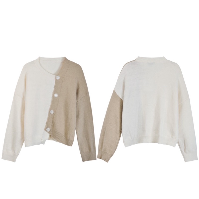 Áo cardigan lệch vạt hai màu