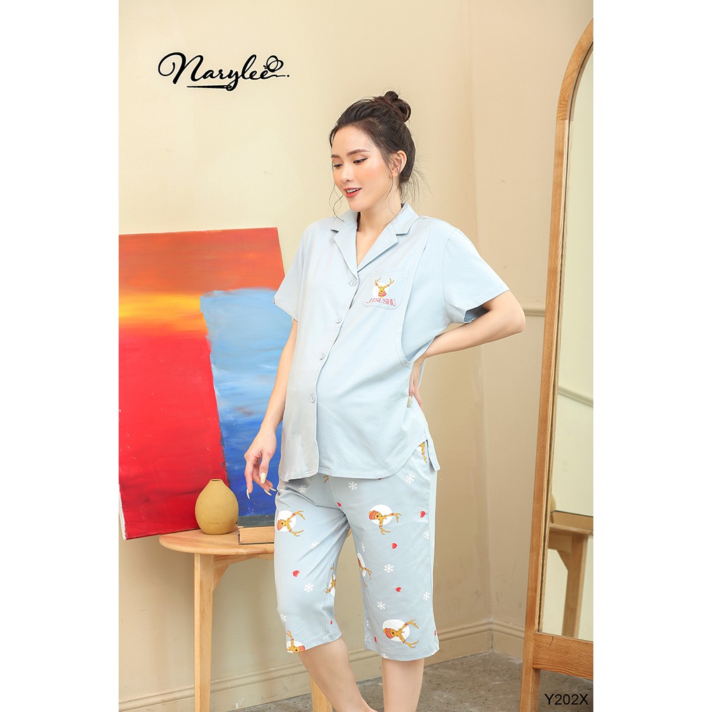 Bộ đồ bầu mặc nhà trước và sau sinh cao cấp thương hiệu Narylee chất liệu 100% cotton nhập khẩu mềm mịn kháng khuẩn