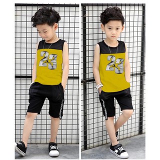 Đồ bộ quần áo thun bé trai sát nách phối lưới, thoải mái vận động - Quần áo trẻ em (Vàng).