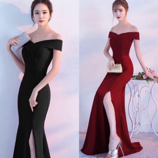 Đầm dạ hội trễ vai trơn đơn giản sang trọng 2222 (kèm hình thật)