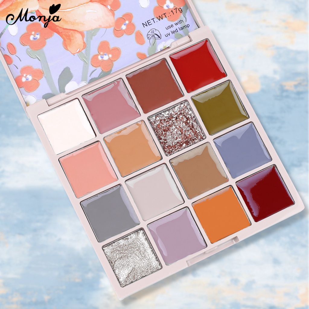 Bảng gel sơn móng tay MONJA 16 màu sắc kết hợp đa năng tiện lợi