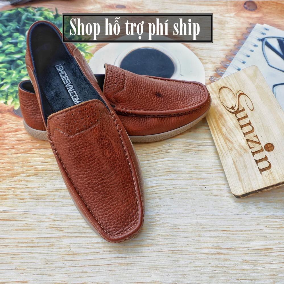 Hỗ trợ Ship- GIÀY DA THẬT sunzin 202n - Kiểu giày lười thời trang nam (model 2018) giày mọi màu nâu