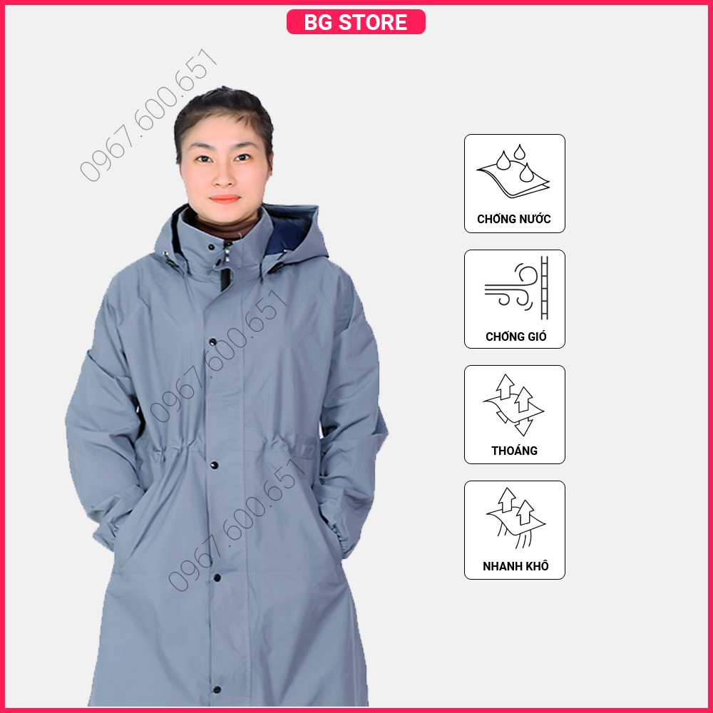 Áo mưa Măng Tô nữ cao cấp chống thấm nước tuyệt đối – Màu xanh ghi DENIM cá tính