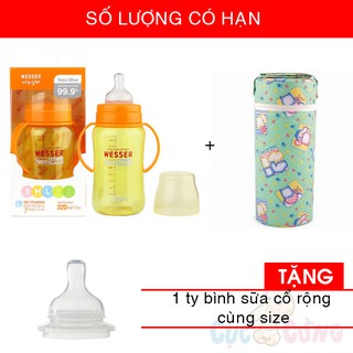 Bình sữa Wesser cổ rộng 320ml + 1 ủ bình sữa cổ rộng tặng 1 ty bình sữa cùng size