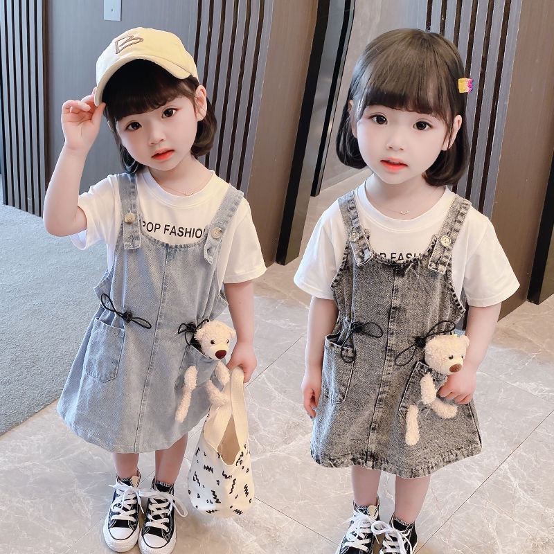 Đầm Yếm Denim Thời Trang Mùa Hè Phong Cách Phương Tây Mới Cho Bé Gái