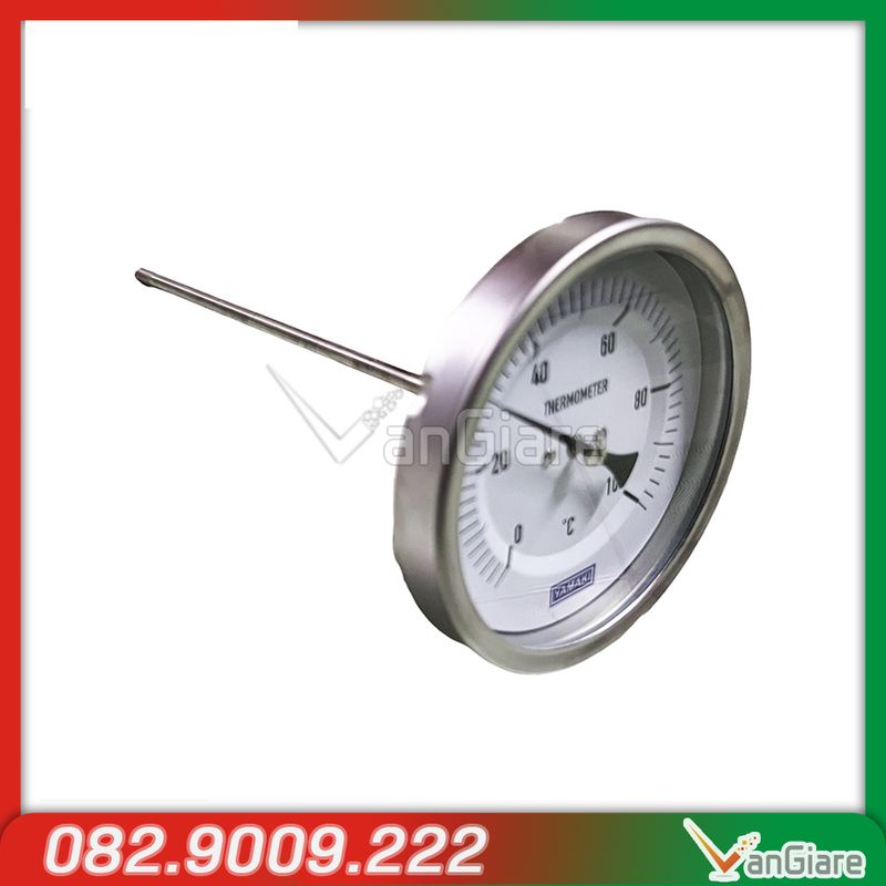Đồng hồ nhiệt độ inox 304 châng ngang - chân sau , có nút reset, yamaki 100 độ C