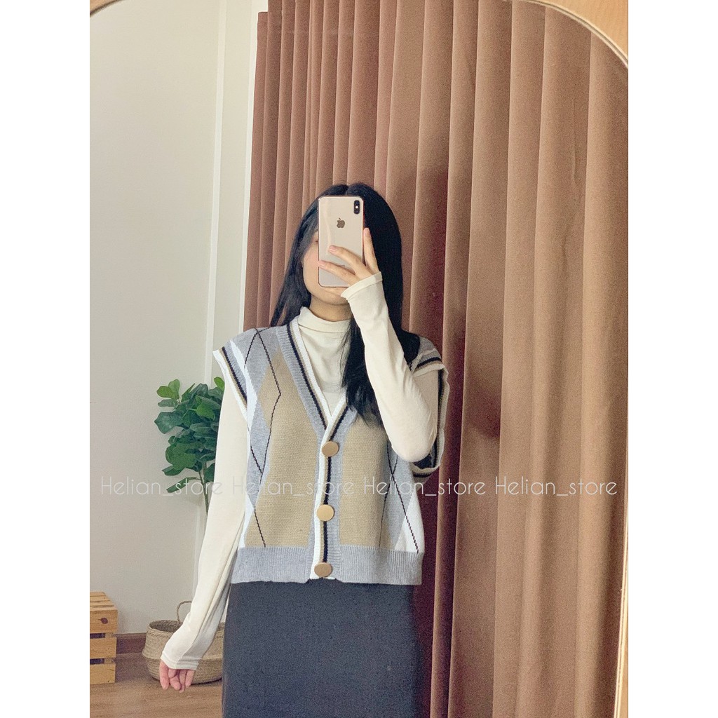 Áo gile len 3 khuy cài