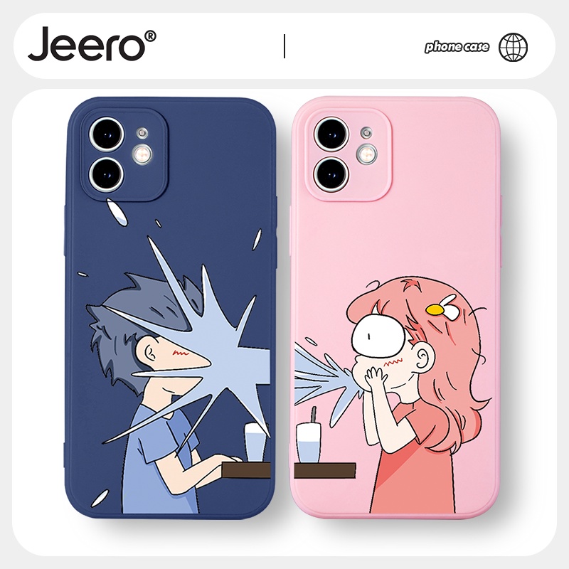 Ốp điện thoại JEERO hoạt hình cặp đôi dễ thương đẹp ngộ nghĩnh đáng yêu cho iPhone 13 12 11 Pro Max SE 2020 X XR XS ip 8 7 6 6S Plus kute HFF481