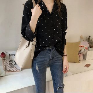 ÁO SƠ MI NỮ CHẤM BI FROM RỘNG TAY DÀI