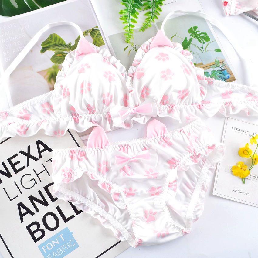 Bộ đồ lót in hình chân mèo dễ thương cho nữ