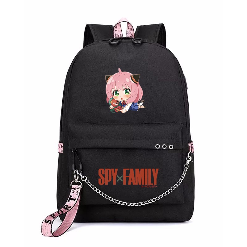 Balo thông minh đen hồng in hình SPY x Family ver nằm gia đình điệp viên anime chibi dễ thương cặp sách đi học