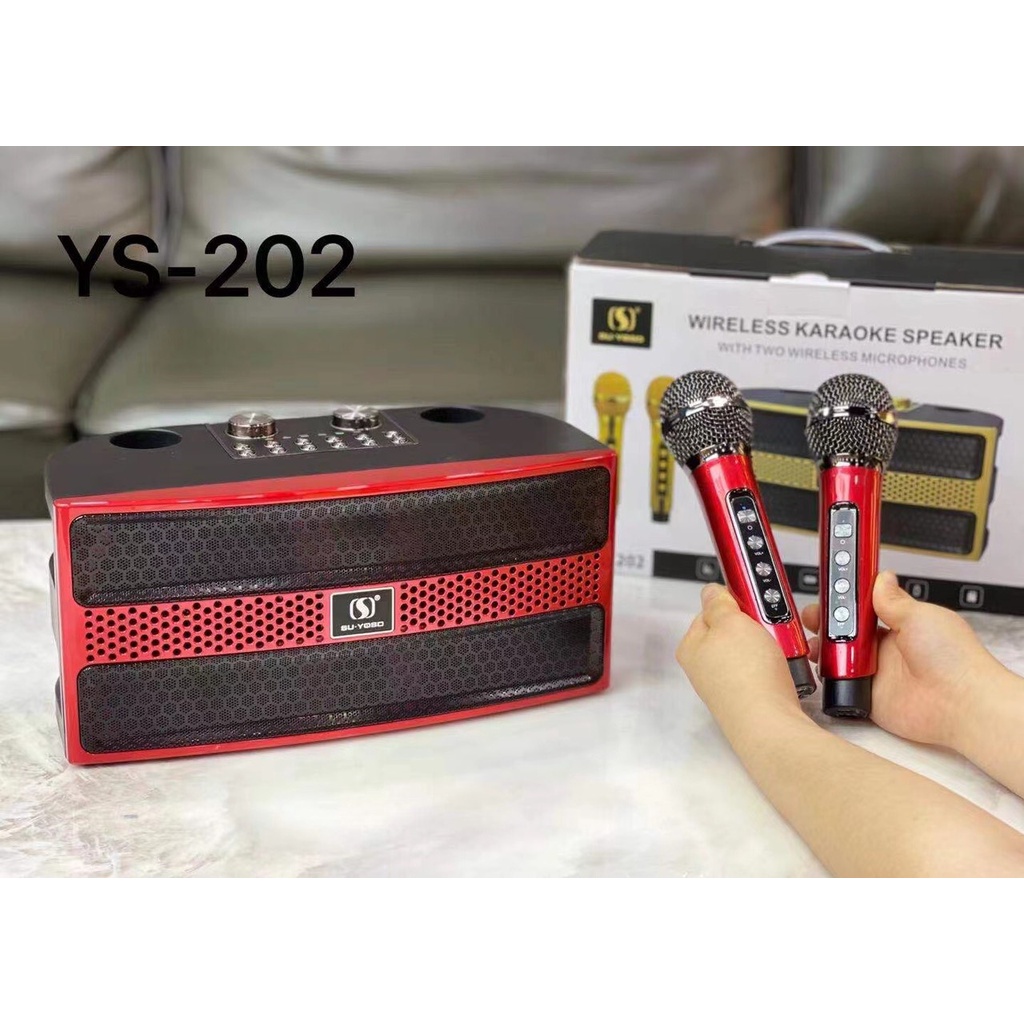 Loa Bluetooth Karaoke SU-YOSD YS-202 (Kèm 2 Micro Không Dây) | Loa Kèm Mic Karaoke Công Suất lớn.