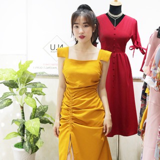 Đầm Suông Ôm Xẻ Tà Nhún Eo