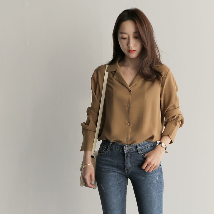 Áo sơ mi tay dài cổ polo màu trơn thời trang cho nữ 29935 | BigBuy360 - bigbuy360.vn