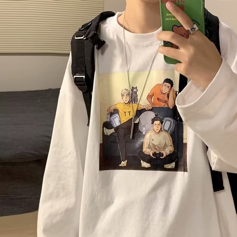 Áo Thun Dáng Rộng In Họa Tiết Hoạt Hình Phong Cách Hip Hop Hàn Quốc Thời Trang Cho Nam Và Nữ size M-5XL