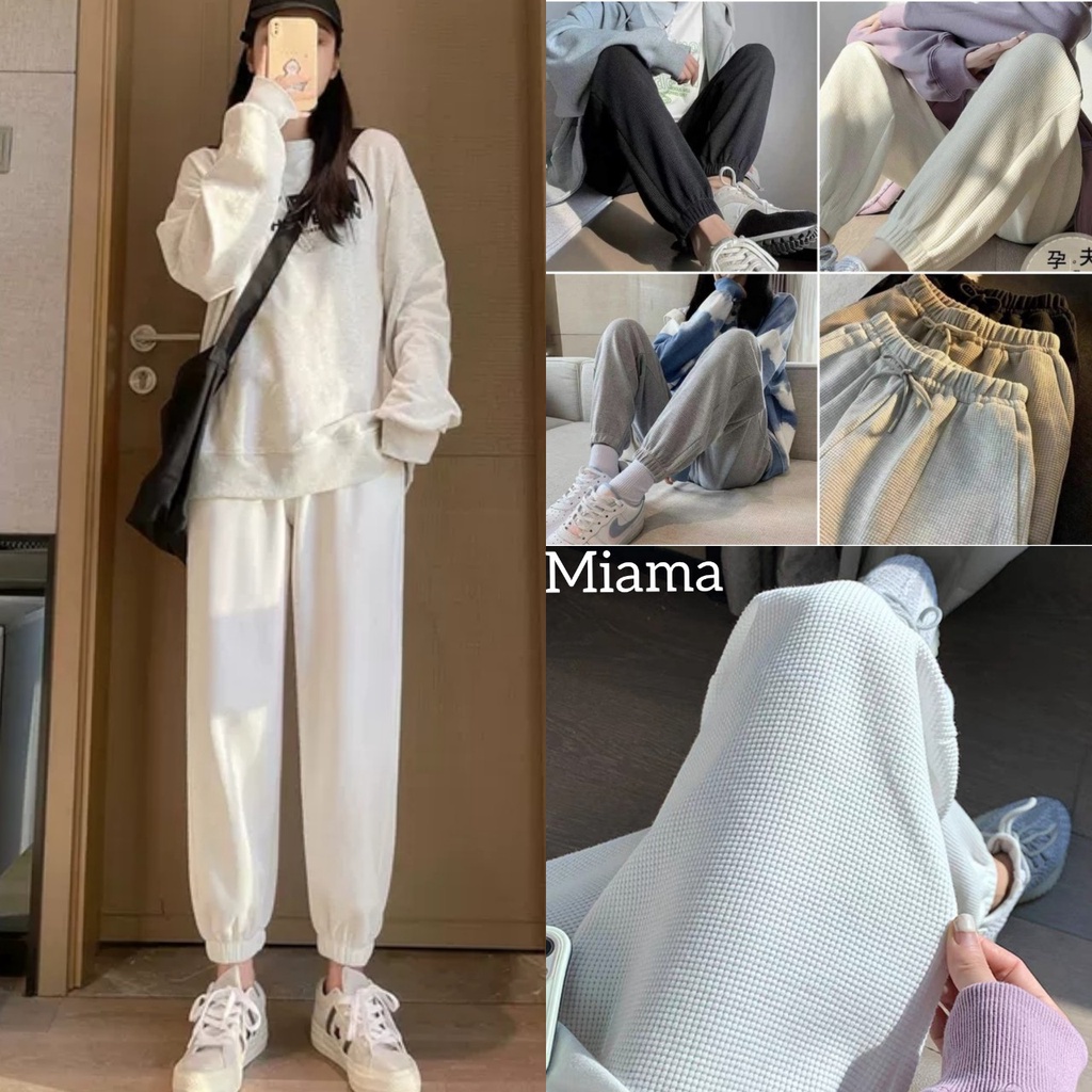 Quần ống rộng jogger nữ bo gấu cạp thun chun chất vải tổ Ong - Quần thể thao nữ Unisex dài dây rút nỉ phong cách Ulzzang