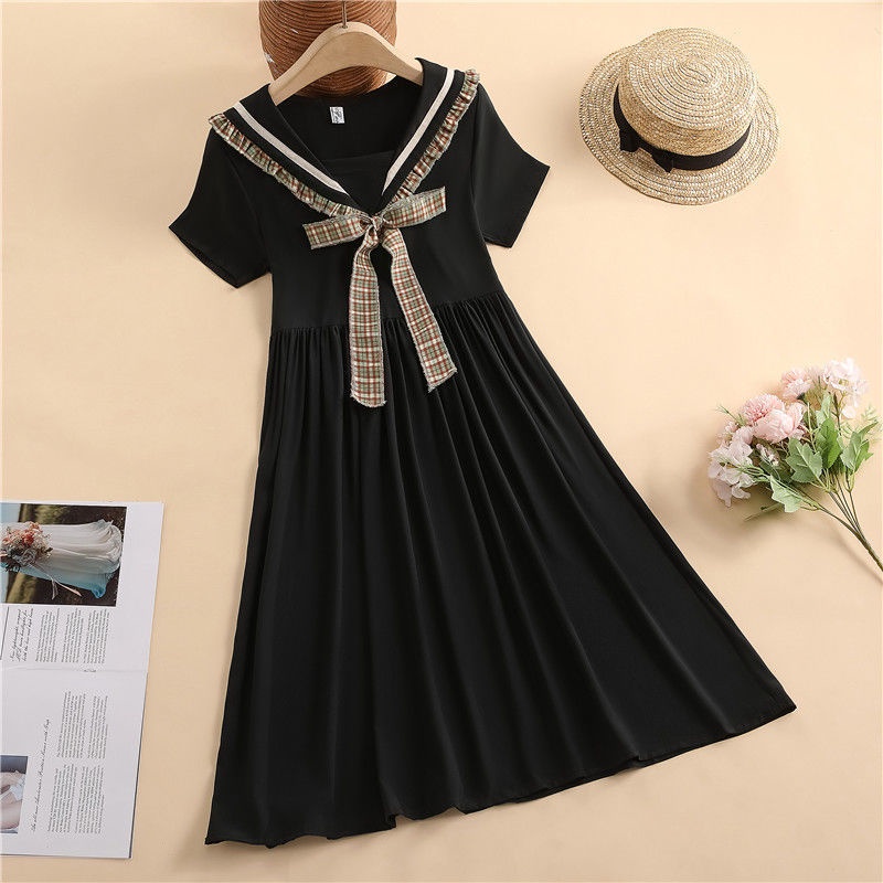 Đầm Công Chúa Cotton Màu Trơn Phong Cách Phương Tây Thời Trang Mùa Hè Mới Dành Cho Bé Gái 12-15 Tuổi