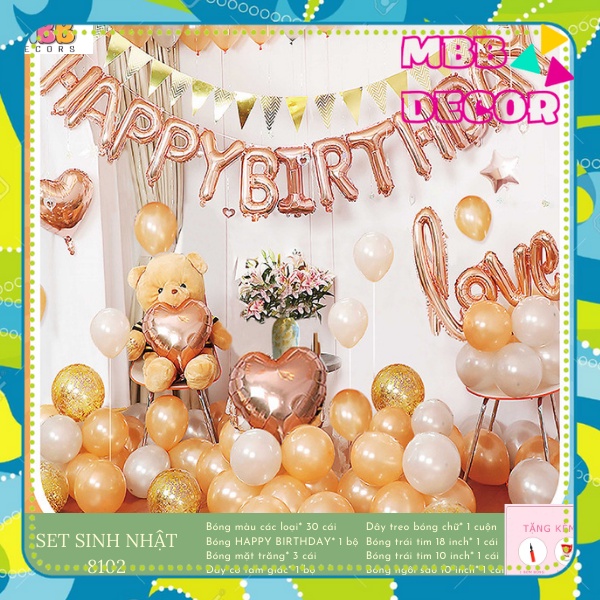[TPHCM] Set Trang Trí Sinh Nhật Lãng Mạn Đáng Yêu, trang trí tiệc tùng, ngày kỉ niệm - MBBDecor