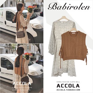 (ORDER) Váy hoa nhí dài tay thắt eo xòe ngắn mùa thu vintage điệu đà+ Áo len gile style Hàn Quốc