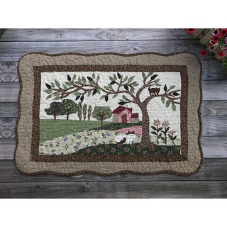 Thảm chùi chân cotton chống trượt 40x60, Giỏ hoa vòng tròn- viền hồng