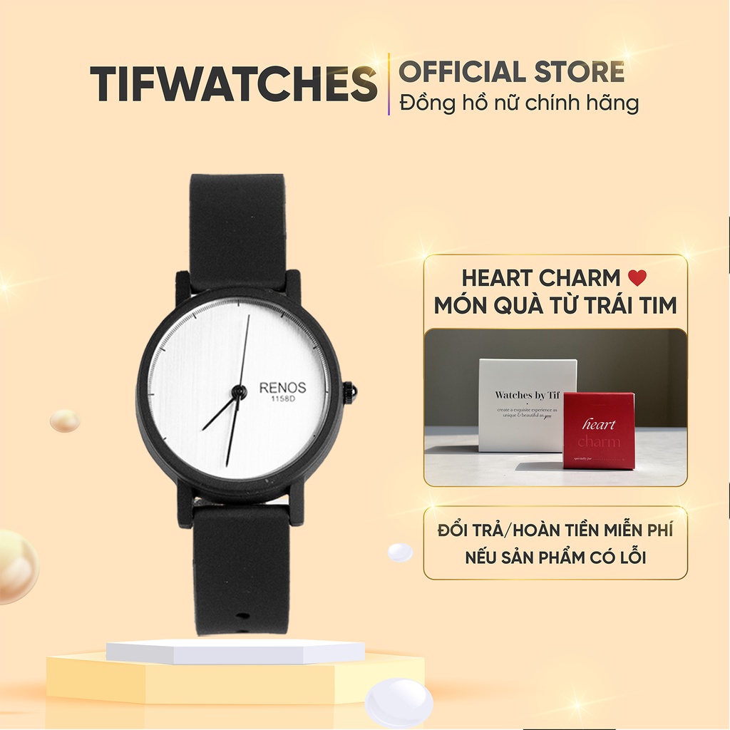 Đồng hồ cặp nam nữ dây cao su RENOS TRƠN trắng xám đồng hồ đôi thể thao cá tính Watchesbytif size 26mm & size 38mm