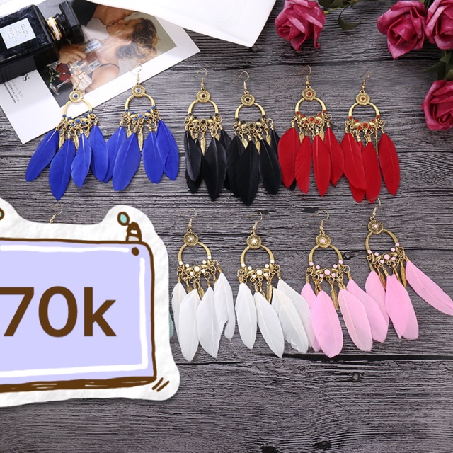 Hoa tai lông vũ nhiều màu - Khuyên tai bohemian - Khanturban.vn