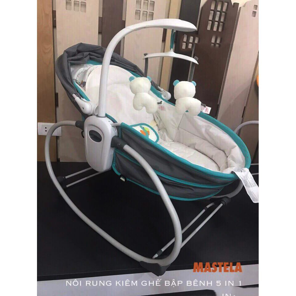 [BAO GIÁ SHOPEE] Nôi rung 5 trong 1 SG6037 màu ghi xanh - KÈM MÀN CHỐNG MUỖI 