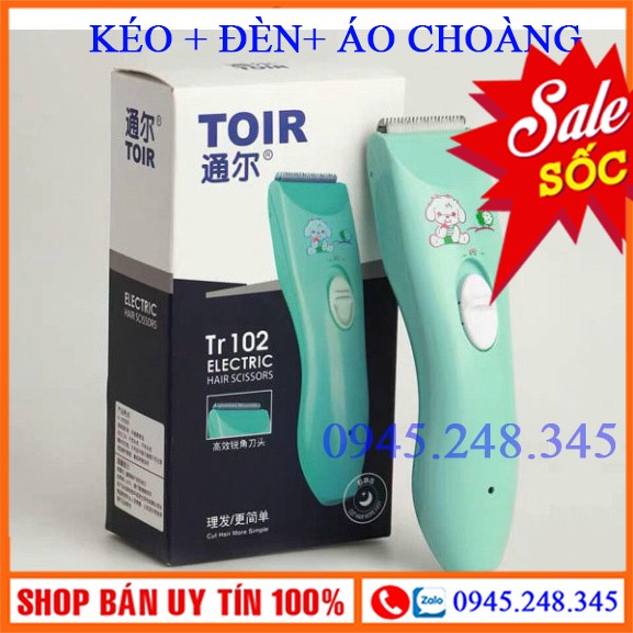 Tông đơ cắt tóc trẻ em cao cấp TOIR TR102 cắt tóc cho bé. Chạy êm, máy khỏe, dễ dùng. Combo gồm kéo, đèn, áo choàng.