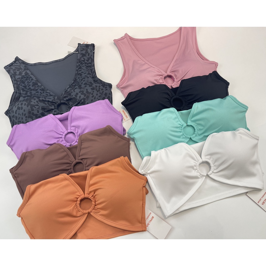 Áo Bra Tập Gym Nữ Thun Polly 4 Chiều Khoen Tròn Cực Xinh
