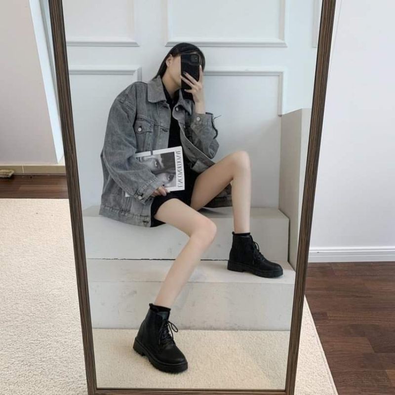 [ORDER] Giày boots nữ buộc dây màu đen đế bằng phong cách thời trang trẻ trung năng động🍬🍭 | BigBuy360 - bigbuy360.vn