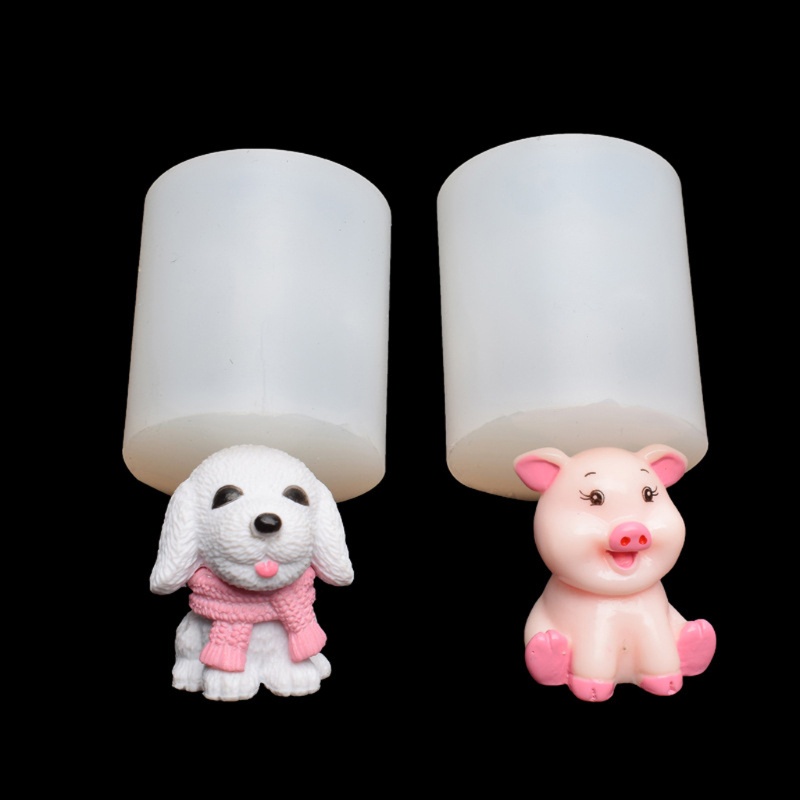 Bộ 2 khuôn silicone làm đồ thủ công hình chú chó/lợn 3D mini dễ thương&lt;br&gt;