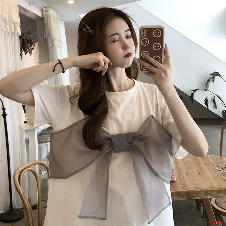 Áo Thun 100% Cotton Tay Ngắn Thắt Nơ Phong Cách Hàn Quốc Thời Trang Mùa Hè Hàng Mới Dành Cho Bạn Nữ