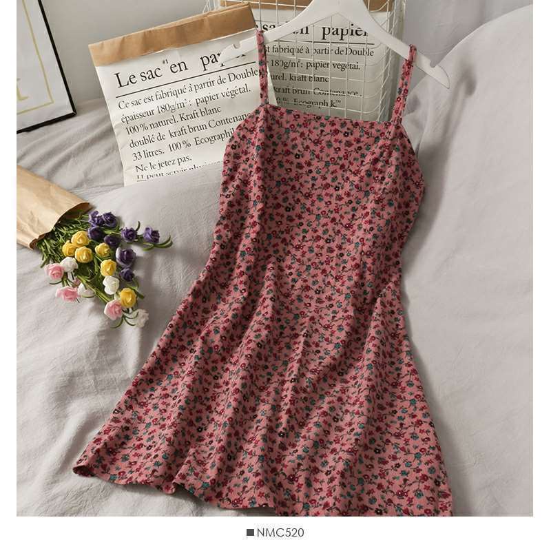 COZOK Đầm Không Tay Hở Lưng In Họa Tiết Hoa Phong Cách Vintage Thời Trang Cho Nữ