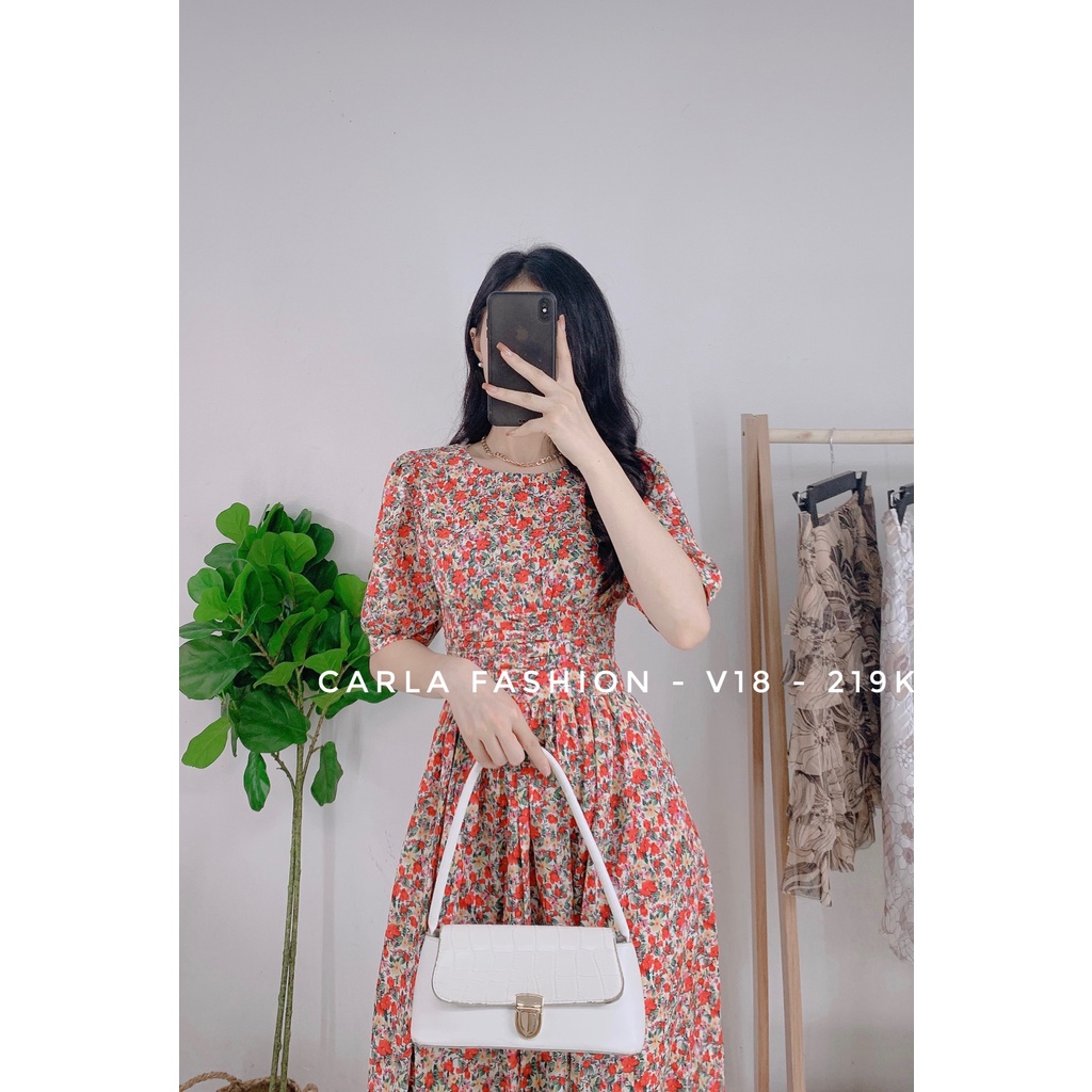 Váy hoa nhí nhún eo vintage CARLA _V18 | BigBuy360 - bigbuy360.vn